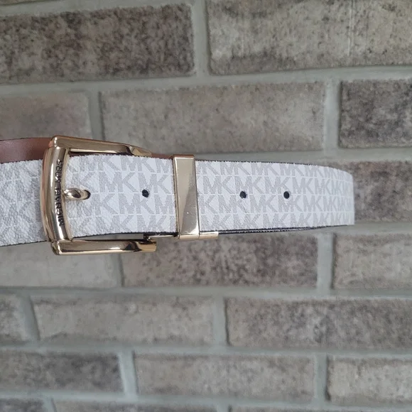 Michael Kors 2 in 1 Reversible White Tan and Brown Women's Belt S/M - Picture 2 of 8